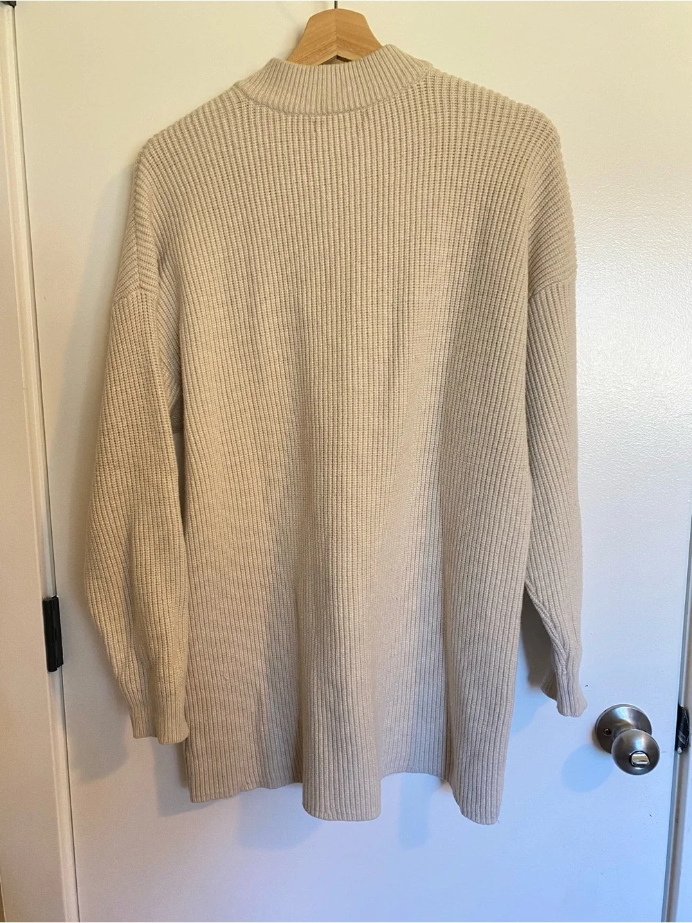 Lulus Cream Ribbed Henley Sweater Dress with Button Placket